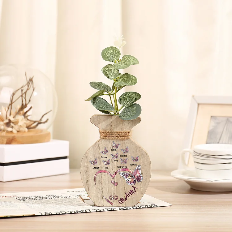 Kettenmachen Holz Personalisierter 8 Namen & Text Lila Schmetterling Vase