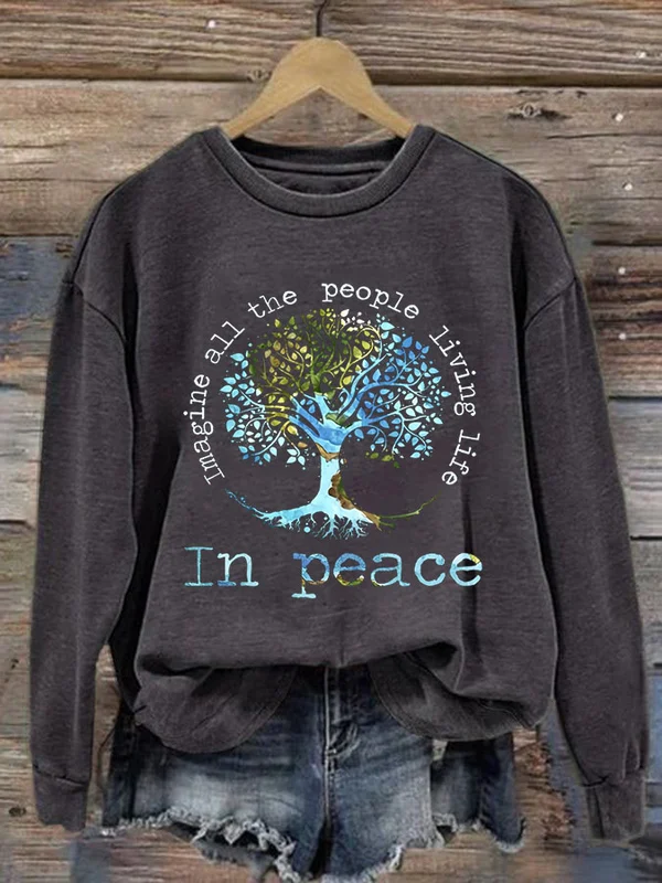 Casual Imaging All The People Living Life In Peace Print Sweatshirt- BSRTRL0002