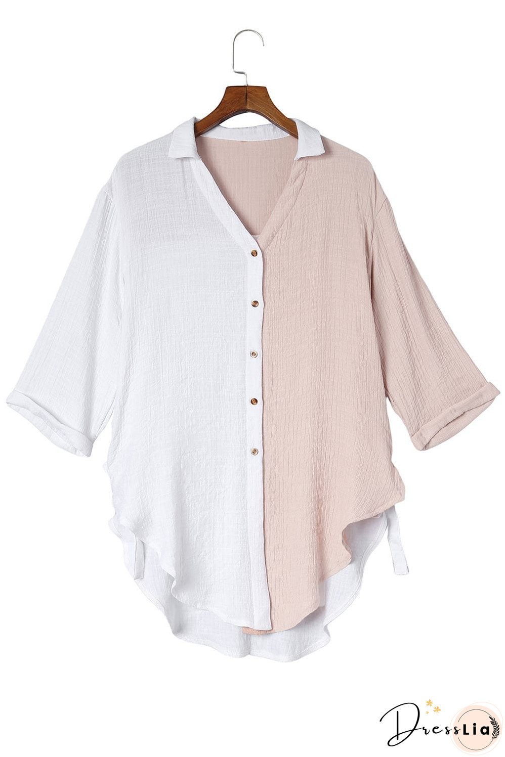 Three-Quarter Sleeve Linen Cotton Blend Top