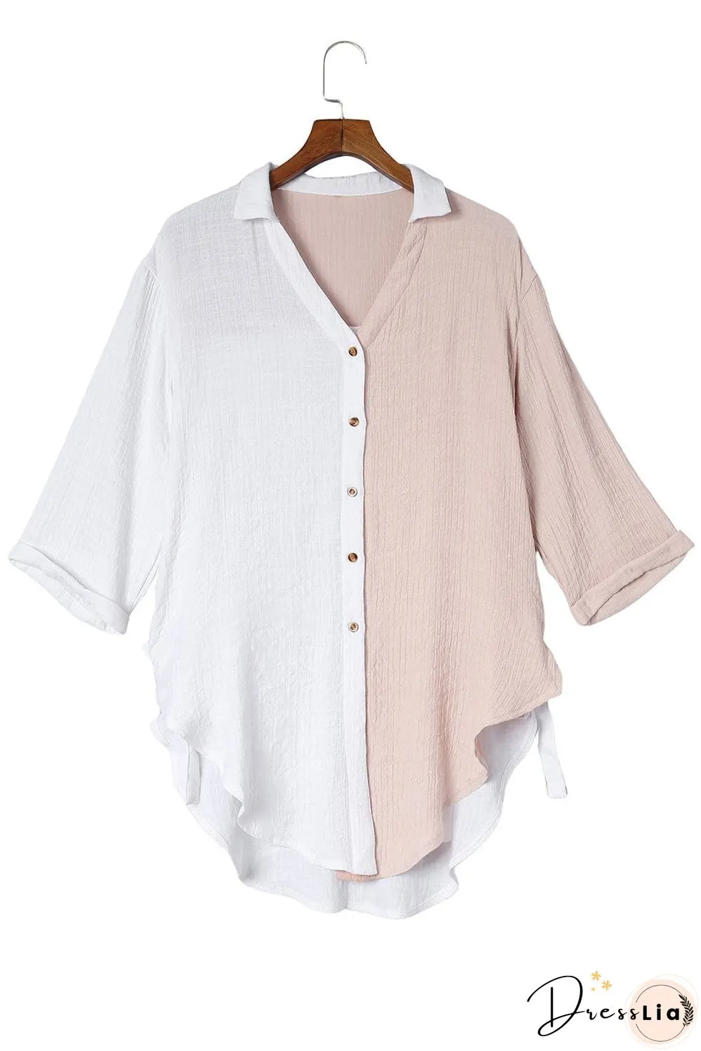 Three-Quarter Sleeve Linen Cotton Blend Top