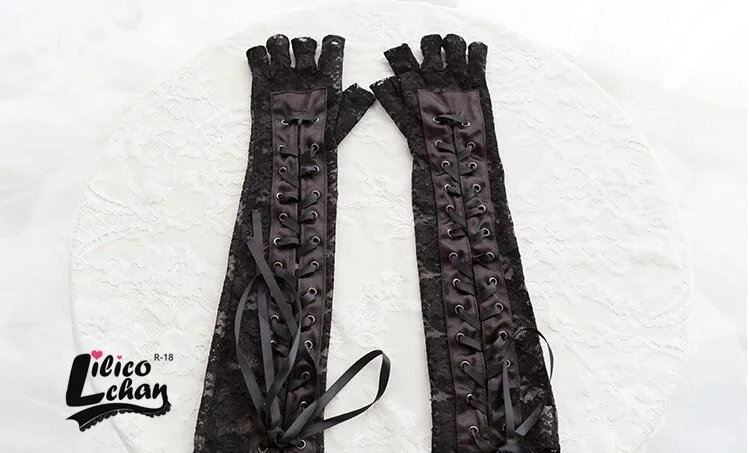 Billionm Black Lace Up Fingerless Gloves Elbow steampunk for Womens Costume Party Arm Warmer Sexy Mittens Clubwear Cosplay Accessories