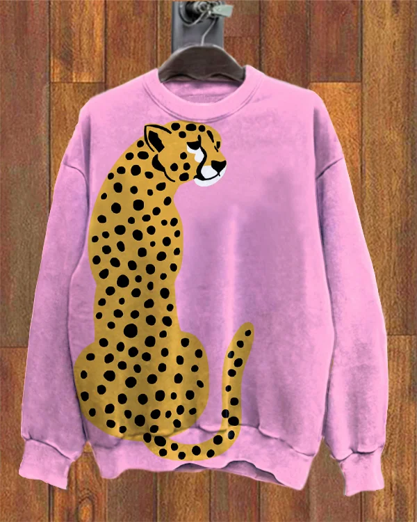 Unisex Wild Animal Cheetah Print Loose Sweatshirt