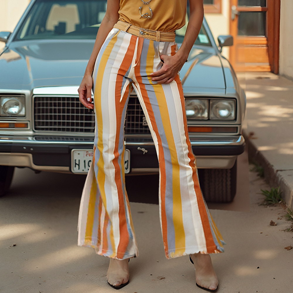 Western Retro Outdoor Floral Flared Pants Women's Casual Slim Fit Trousers