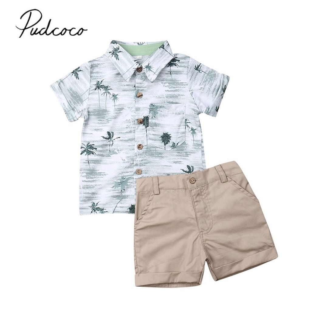 2019 Baby Summer Clothing Toddler Baby Boy Formal Suit Flower Dress Shirt+Shorts Bottom Beachwear 2pcs Set Outfits Clothes 1-6T
