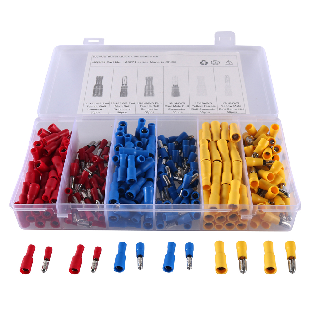 

300pcs Female Male Bullet Butt Connector Cold Pressed Crimp Wire Terminals, 501 Original