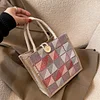 Casual Plaid Canvas Linen Lunch Shopping Bag