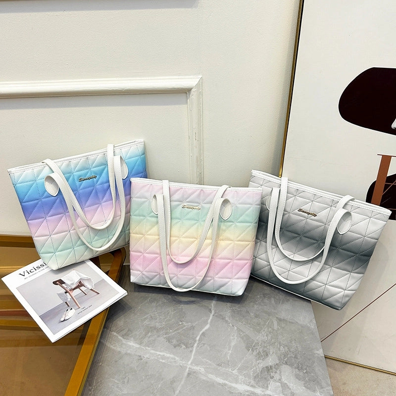 Women's Large Pu Leather Printing Basic Classic Style Square Zipper Tote Bag