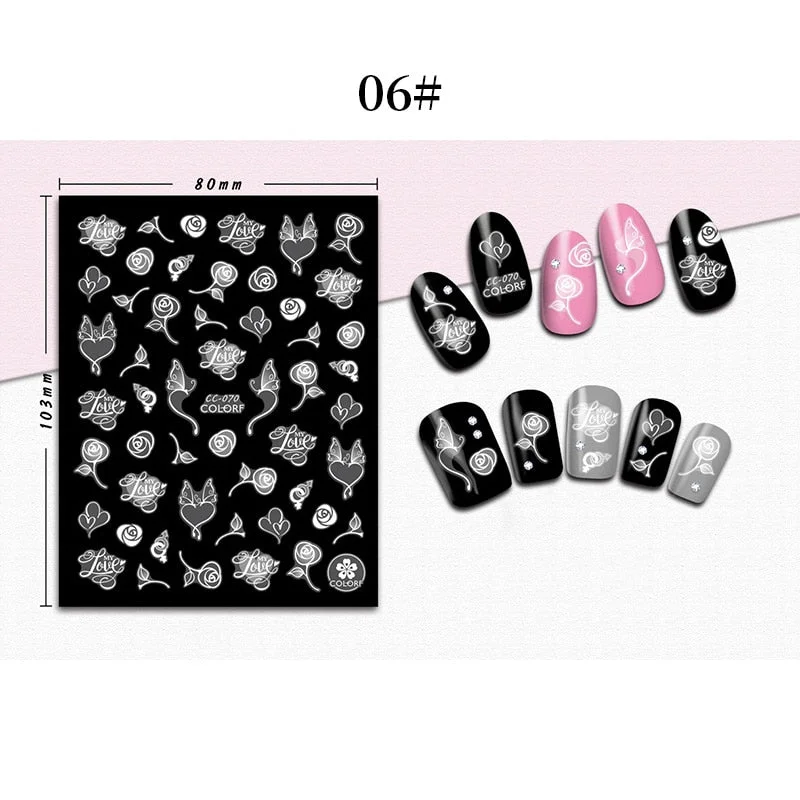 1 Sheet 3D Halloween Nail Sticker Christmas Skull Bone Snake Butterfly Maple Leaf Pattern Decals Manicures 3D Nail Decorations