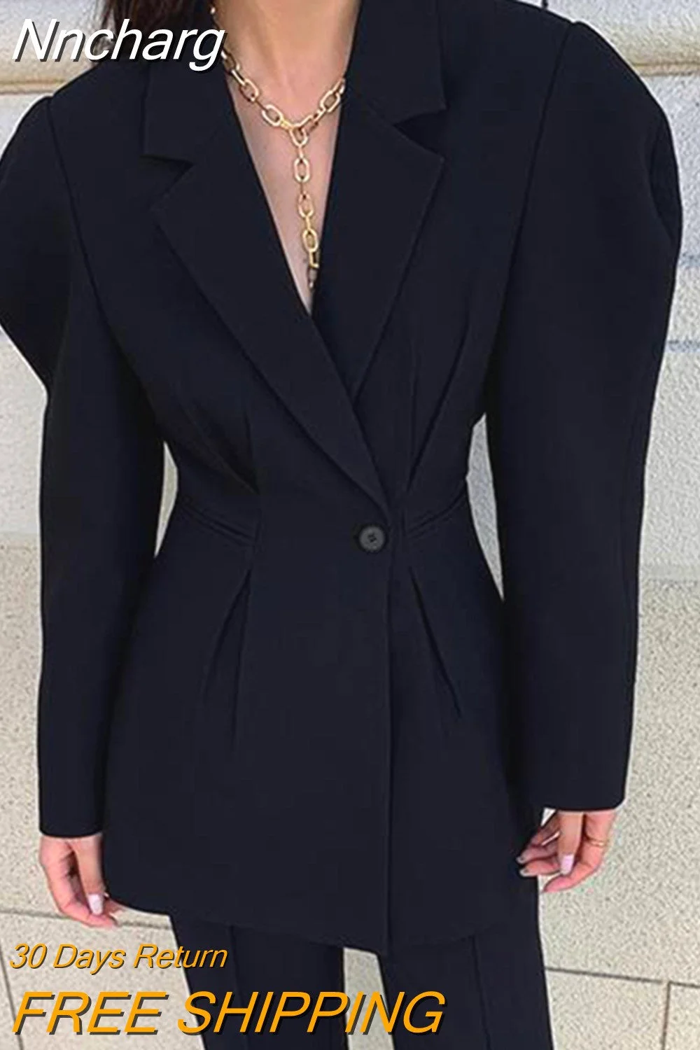 Nncharge Black Spring Blazer For Women Notched Collar Long Sleeve Slim Solid Minimalist Fashion Blazers Female Clothing 2023