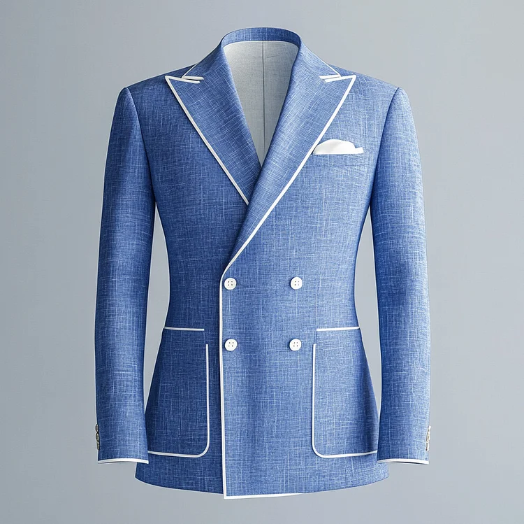 Men's Fashion Peak Lapel Double Breasted Patch Pocket Contrast Binding Blazer