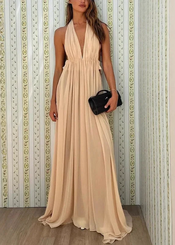 Boutique Apricot Backless Halter Dresses Summer