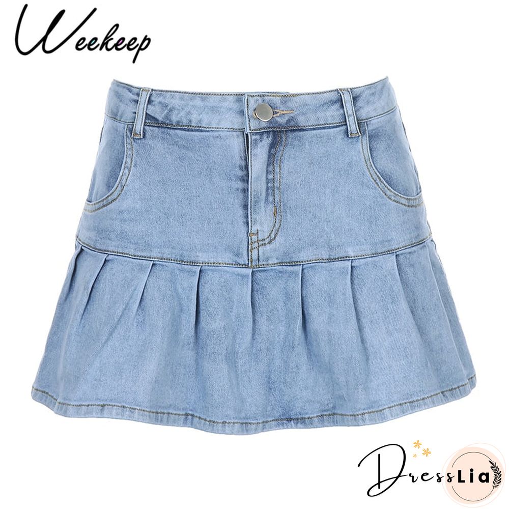 Womens Denim Skirts High Waisted Fashion Pleated Super Short Skirt Sexy Rave Party Club
