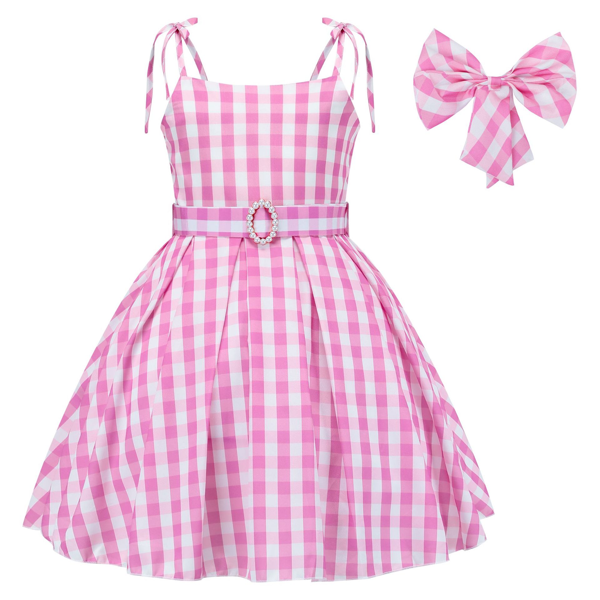 Enchanting Princess Dress for Girls - Cosplay Inspired Movie Edition with Checkered Cinch Waist