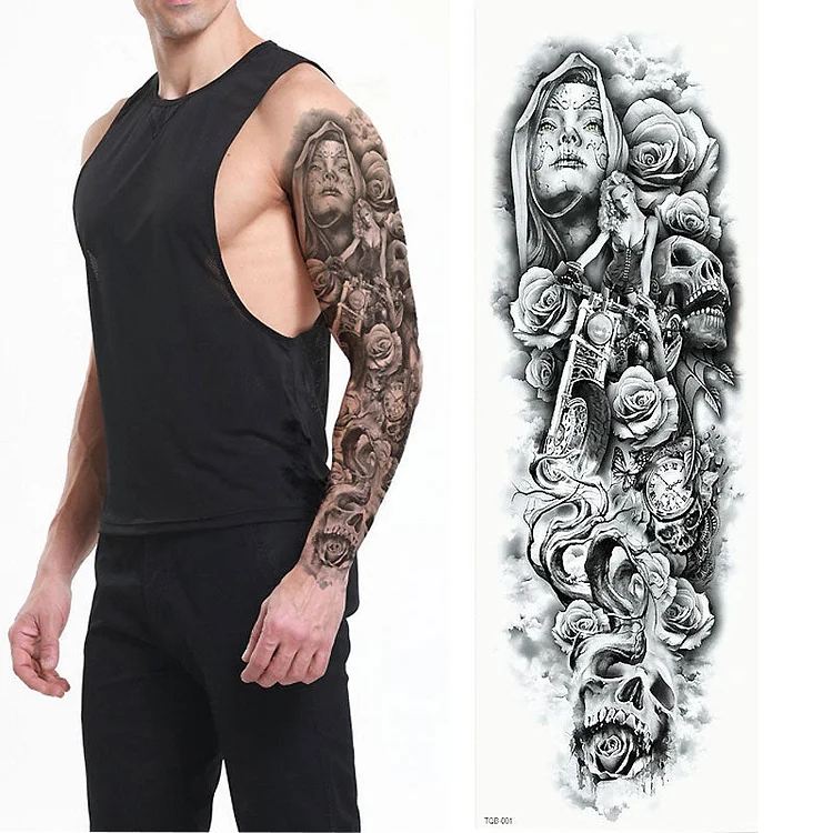 1 Sheets Full Arm Leg Extra Large Temporary Tattoos, Body Art For Men And Women - Wolf,Tiger,Bear,Warrior,Tribal Symbol