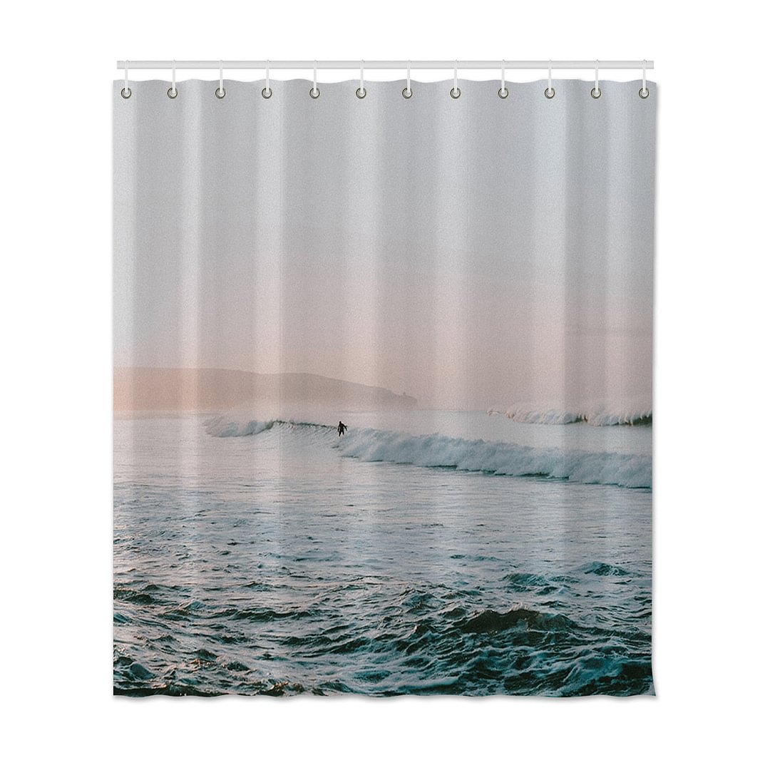 Pink Beach Printed Shower Curtain For Bathroom Waterproof Shower Curtain With Hook Polyester Bathroom Shower Curtain Home Decor