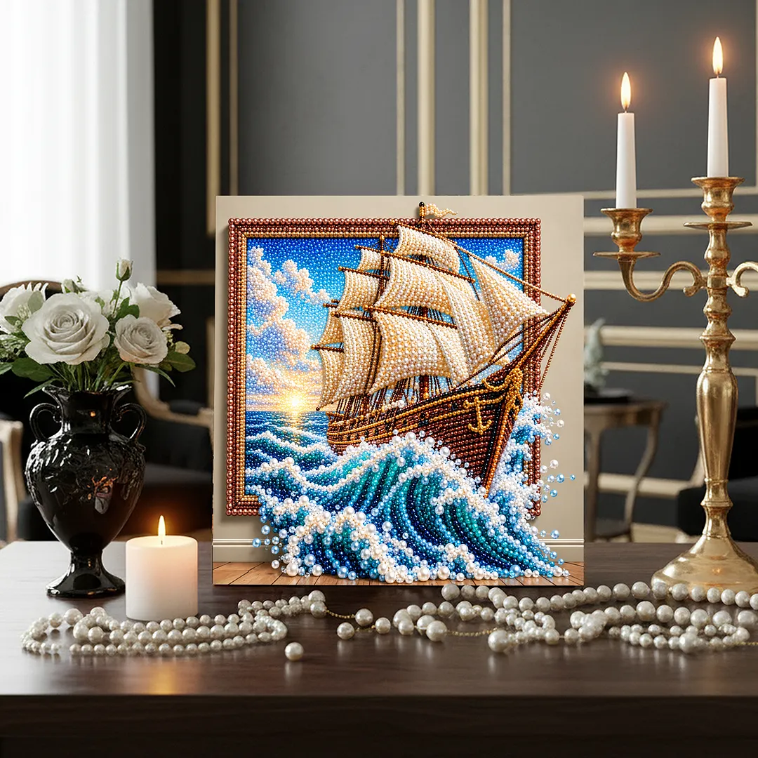 Framed Pearl Mosaic Painting Kit Sailboat 11.81x11.81in
