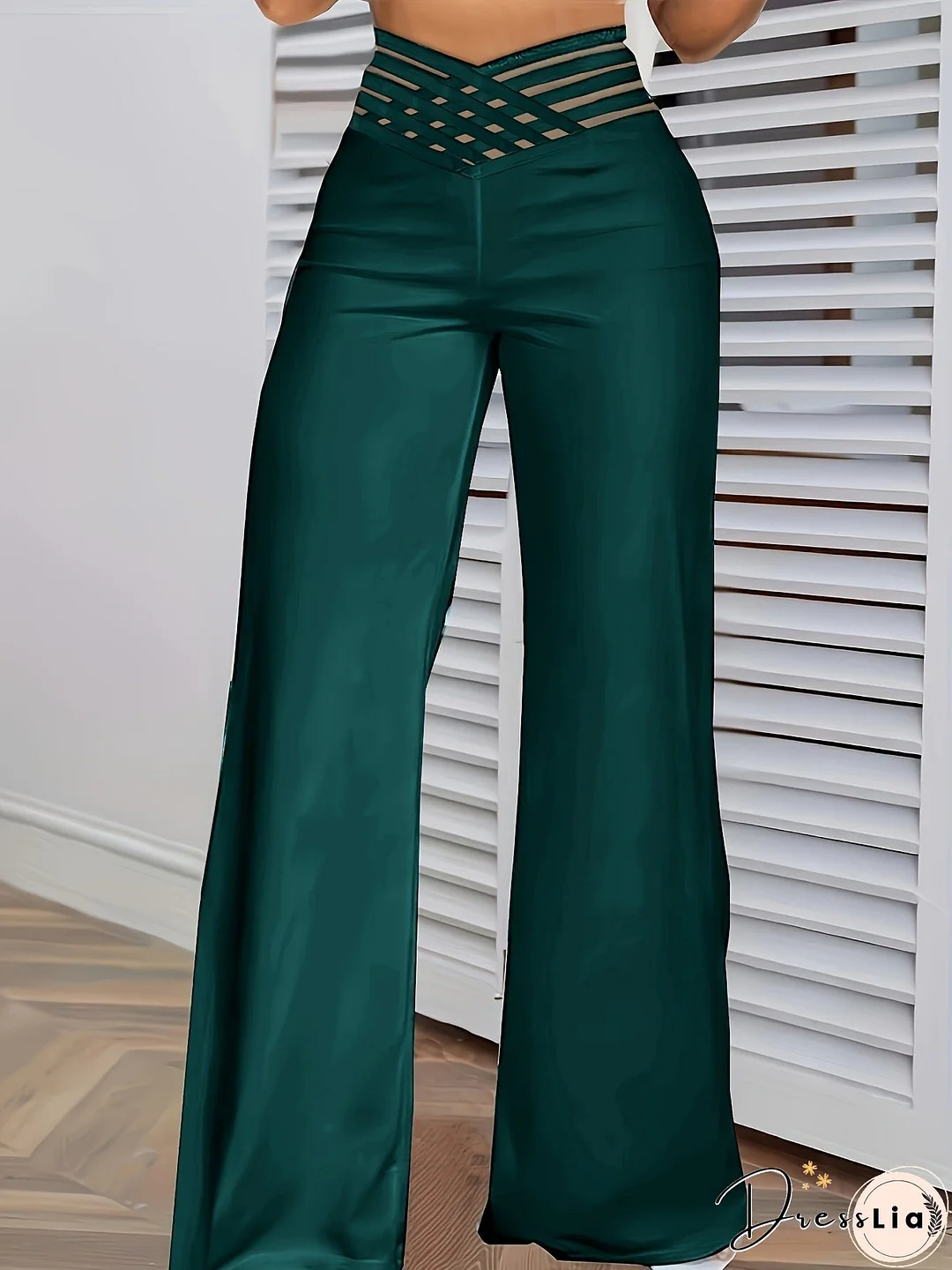 Cross Waist Wide Leg Pants, Casual Loose Mesh Stitching Pants, Women's Clothing