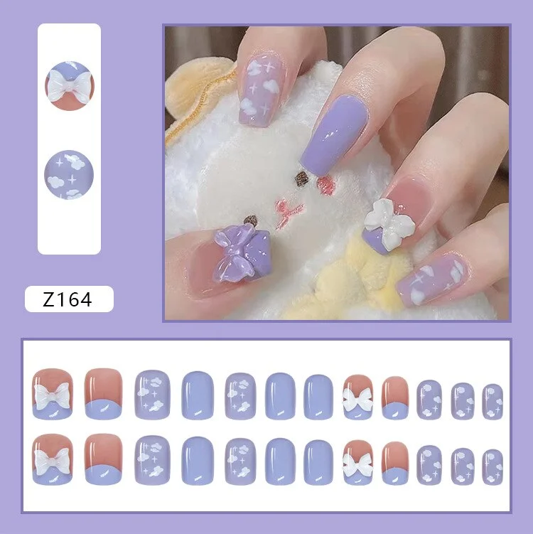Fake Nail Patch Long/Short Paragraph Ballet Nails Purple Clouds Finished Nail Piece 24PCS Glue Type Best Gifts SANA889-Nail Inspo