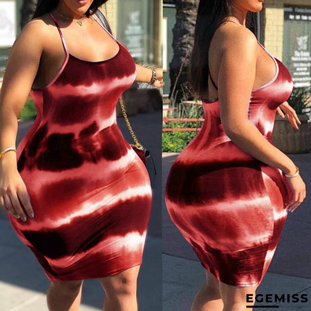 Red Fashion Sexy Daily Spaghetti Strap Sleeveless Spaghetti Strap Mini Dress Mini Tie Dye Dresses | EGEMISS