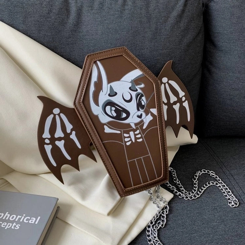 Halloween Women’s Small Pu Leather Cartoon Bat Punk Zipper Square Bag
