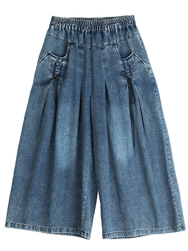 Women's Plus Size Denim Wide Leg Pants Elastic Waist Pants