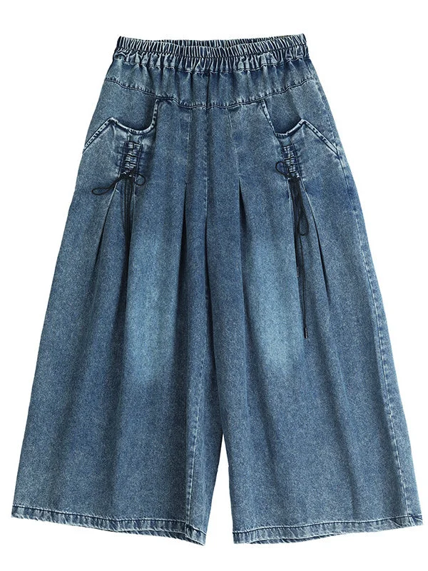 Women's Plus Size Denim Wide Leg Pants Elastic Waist Pants