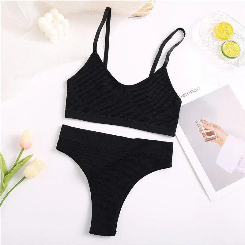 Women Fashion Seamless Bra Set Push Up Bra Fitness Crop Top And  Pantys Girls Sexy Wireless Brassiere Suit For Ladies Lingerie
