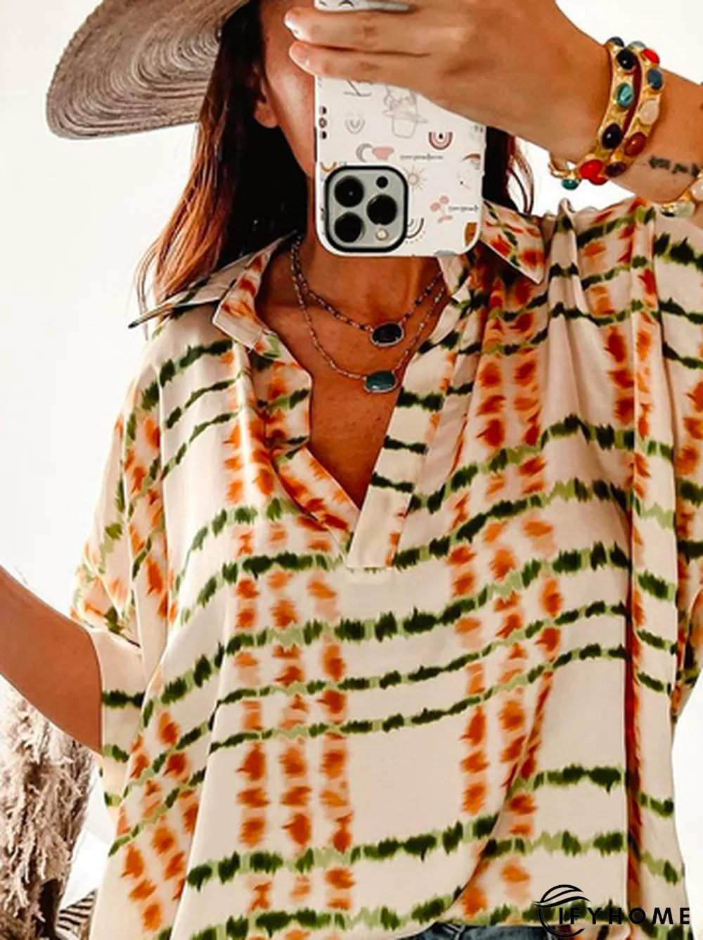Striped Casual Autumn Polyester Micro-Elasticity Daily Best Sell ThreeQuarterRegularTop | IFYHOME
