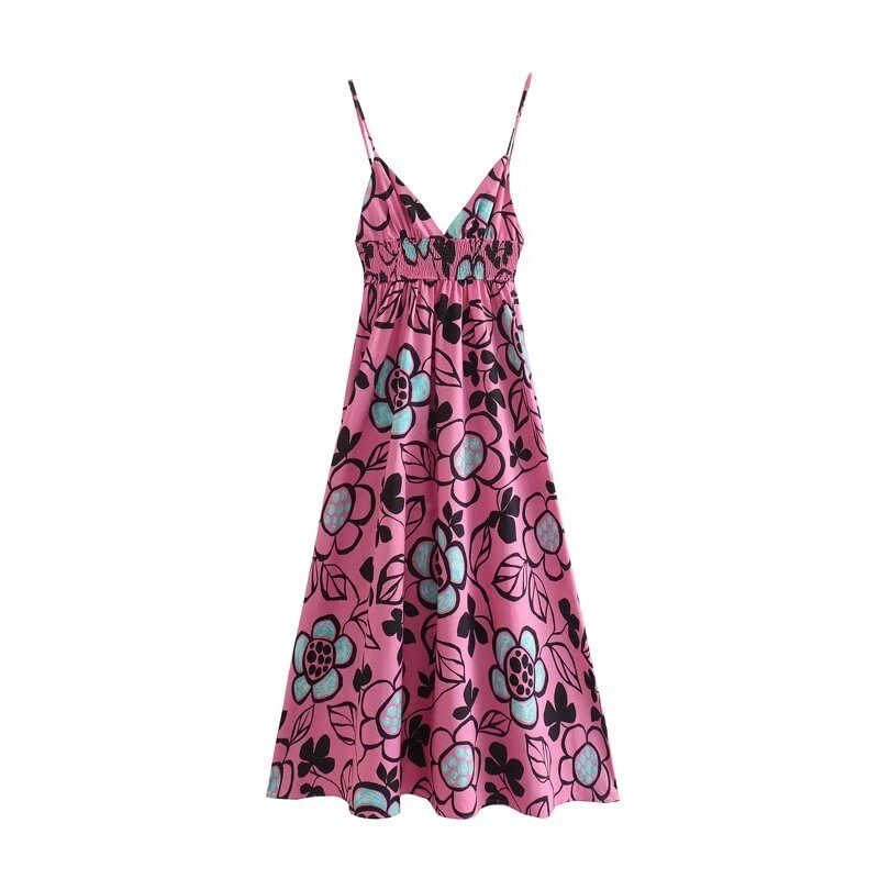 TFMLN 2022 Summer Women Strap Dresses Deep V-neck Elastic Floral Printed Party Vestido Sleeveless Female Causal Backless Outfit