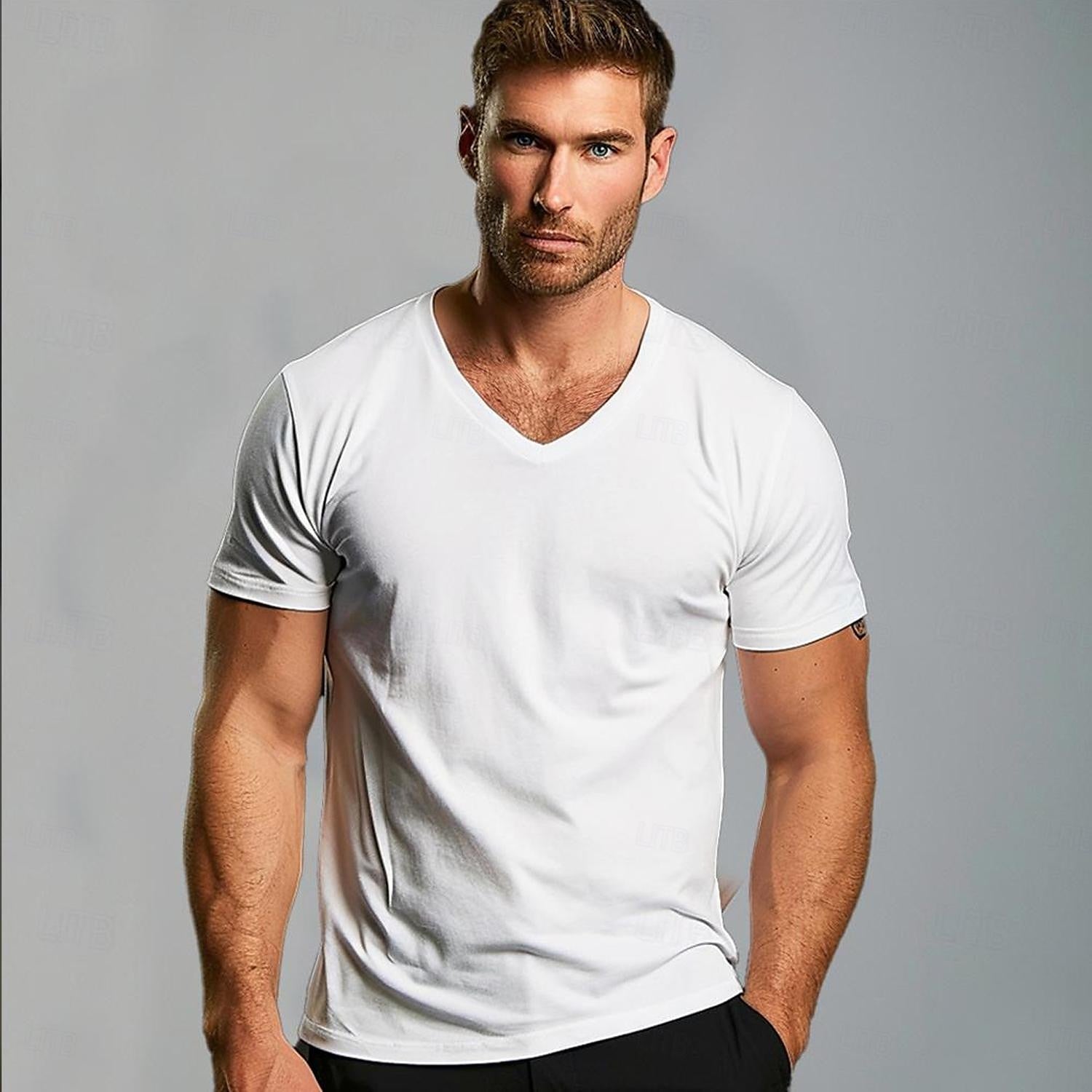 Cotton V Neck Short Sleeves T-shirt