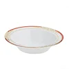 10 Pack | White Round 12oz Disposable Plastic Soup Bowl With Gold Vine and Red Rim