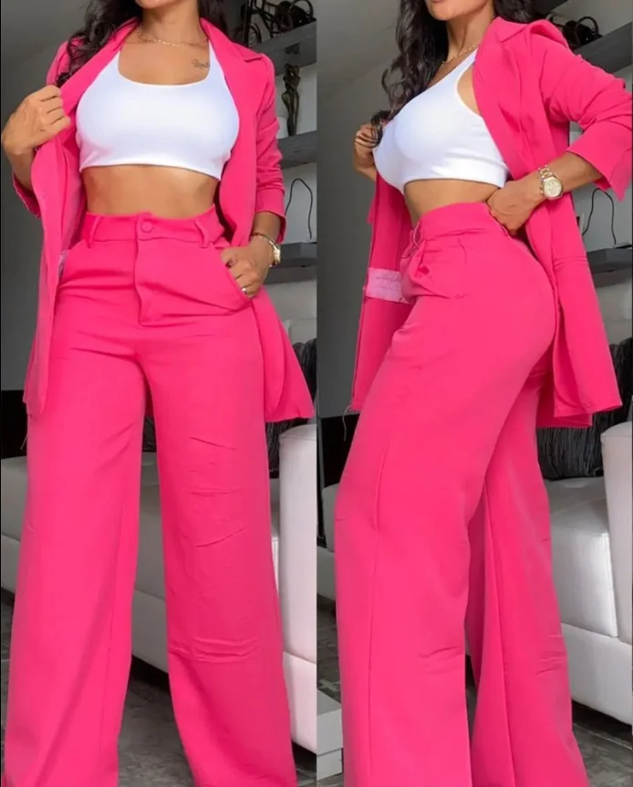Pure Color Split Sleeve Lapel Suit Straight-leg Pants Suit 
