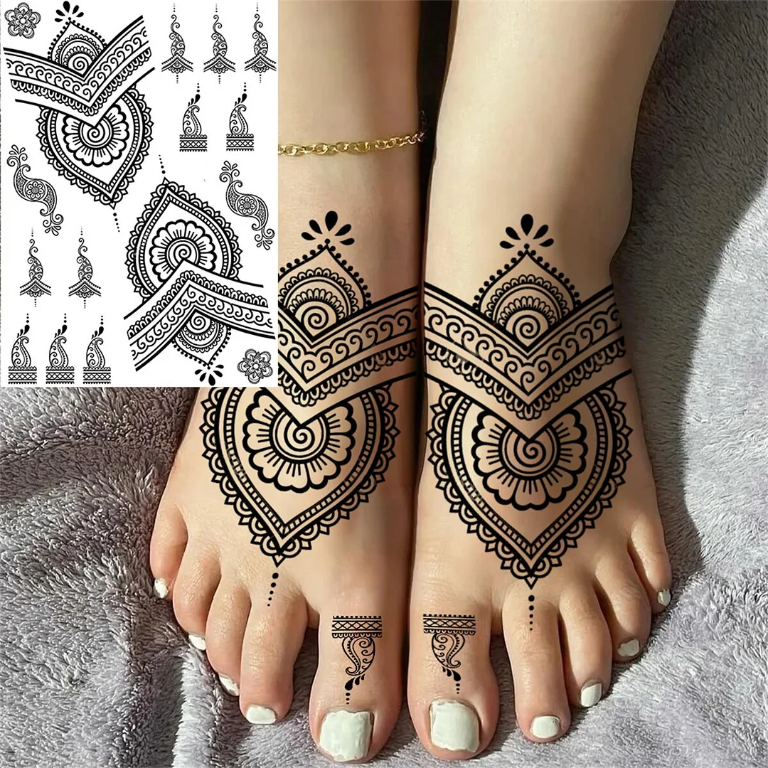 Snake Elephant Tribal Temporary Tattoos For Women Men Adult Fake Mandala Henna Tattoo Sticker Butterfly Black Bow Tatoos Paste