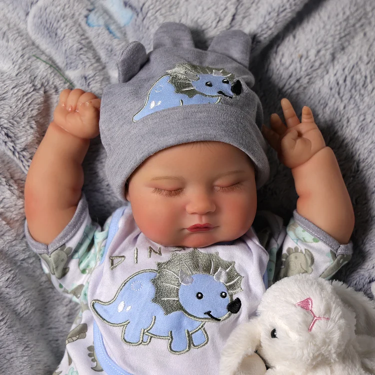 Babeside Pekka 20'' Realistic Reborn Chubby Sleeping Boy Doll Blue Dinosaur