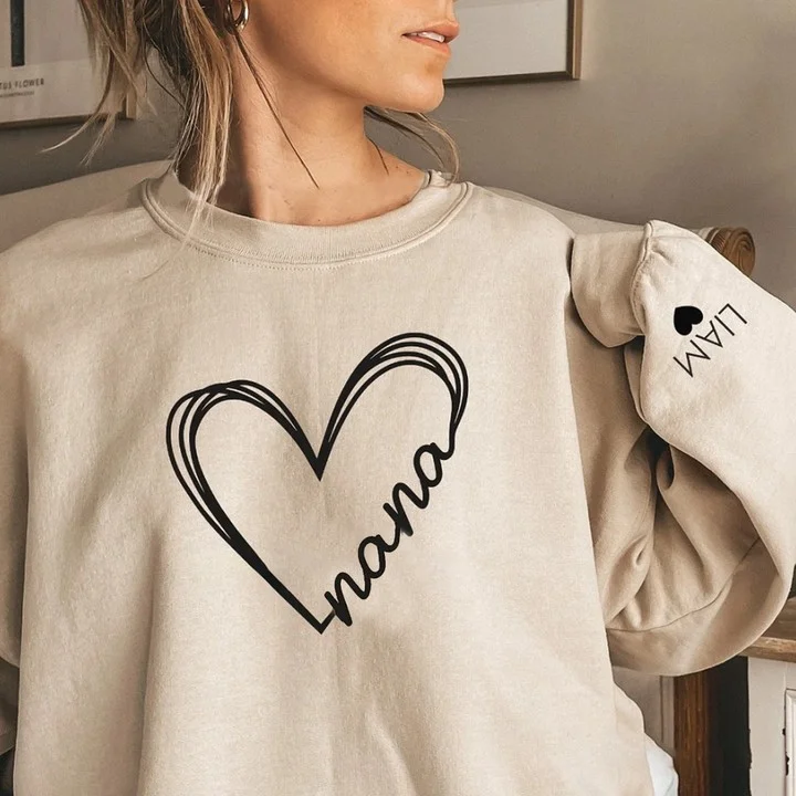 Personalized Mama Nana Heart Sweatshirt,Custom Shirt with Kid Names,Mother's Day Gift
