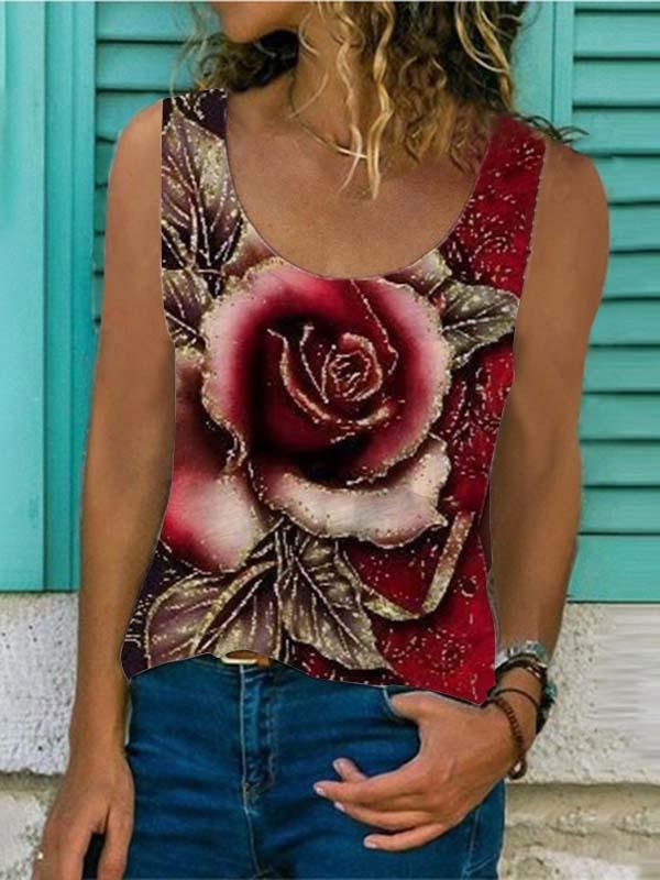 Women's Scoop Neck Sleeveless Floral Printed Tops