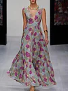 Floral Printed Plunging Sleeveless Maxi Dresses