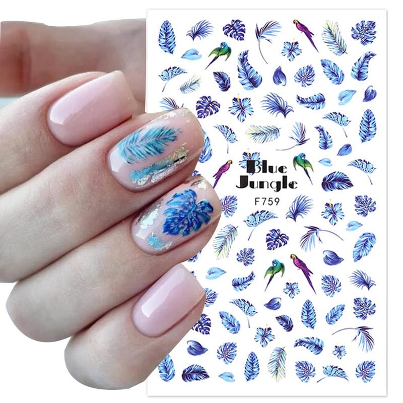 3D Nail Stickers Leaf Flower Tree Geometric Lines Fruit Decals Spring Summer Slider for Nail Art Decoration Adhesive Manicure