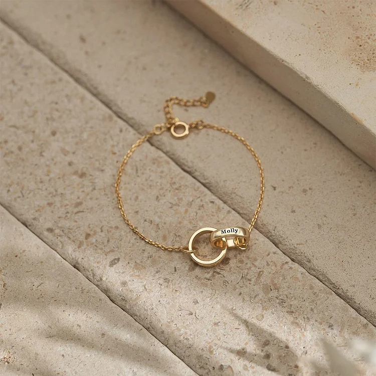 Mother & Daughter Forever Linked Together Customized Names Double Circles Interlocking Bracelet