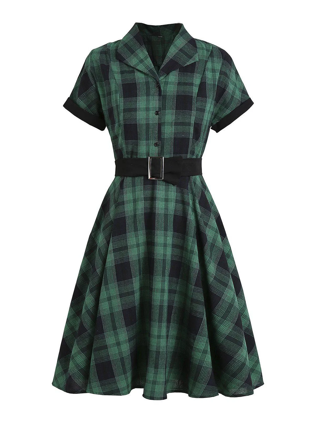 Green 1950s Button Belt Swing Dress