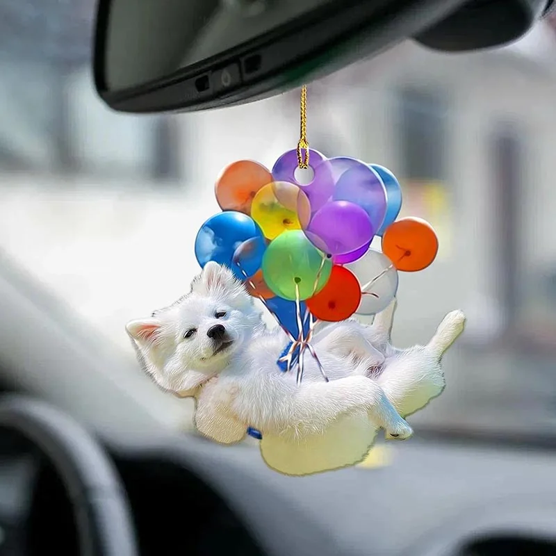VigorDaily American Eskimo Dog Fly With Bubbles Car Hanging Ornament BC082