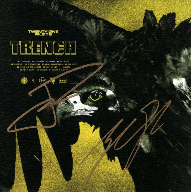 TWENTY ONE PILOTS SIGNED AUTOGRAPH 8X8 ALBUM RECORD LP FLAT - TRENCH, VERY RARE!