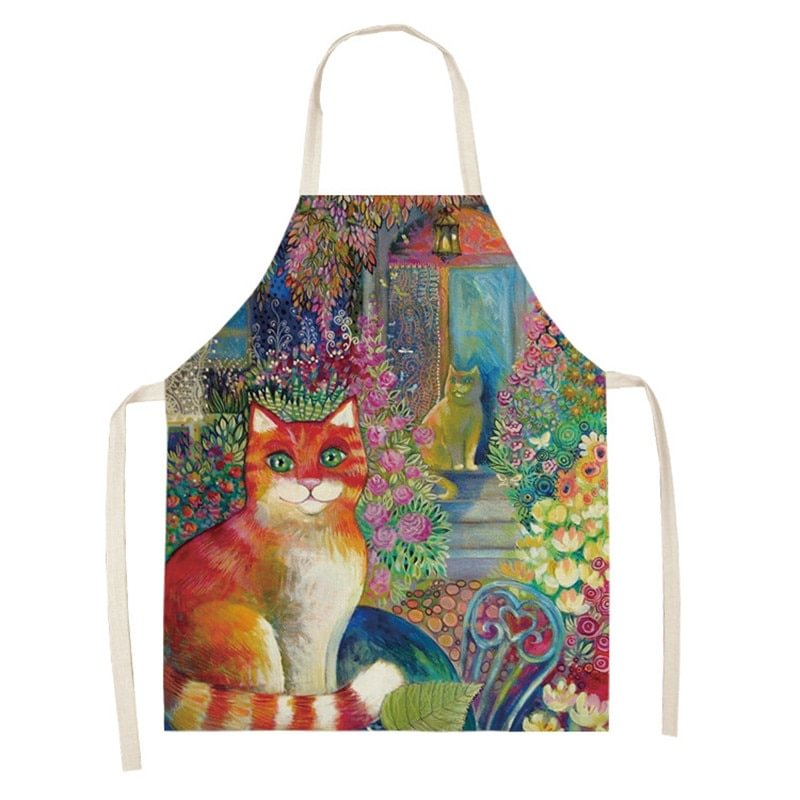 Linen Kitchen Apron - Flower Cat letclo 