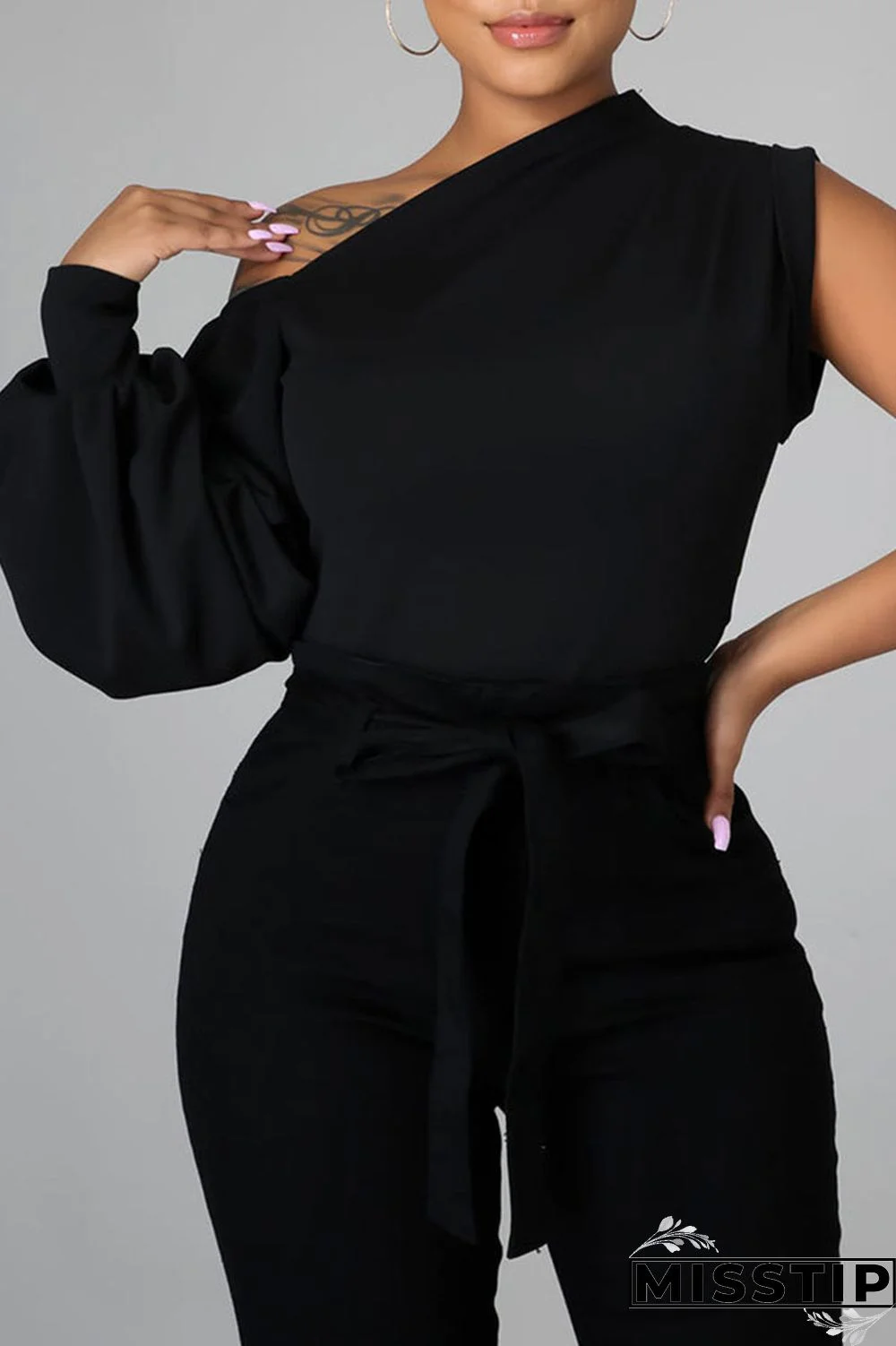 Red Fashion Casual Solid Patchwork Asymmetrical Oblique Collar Tops