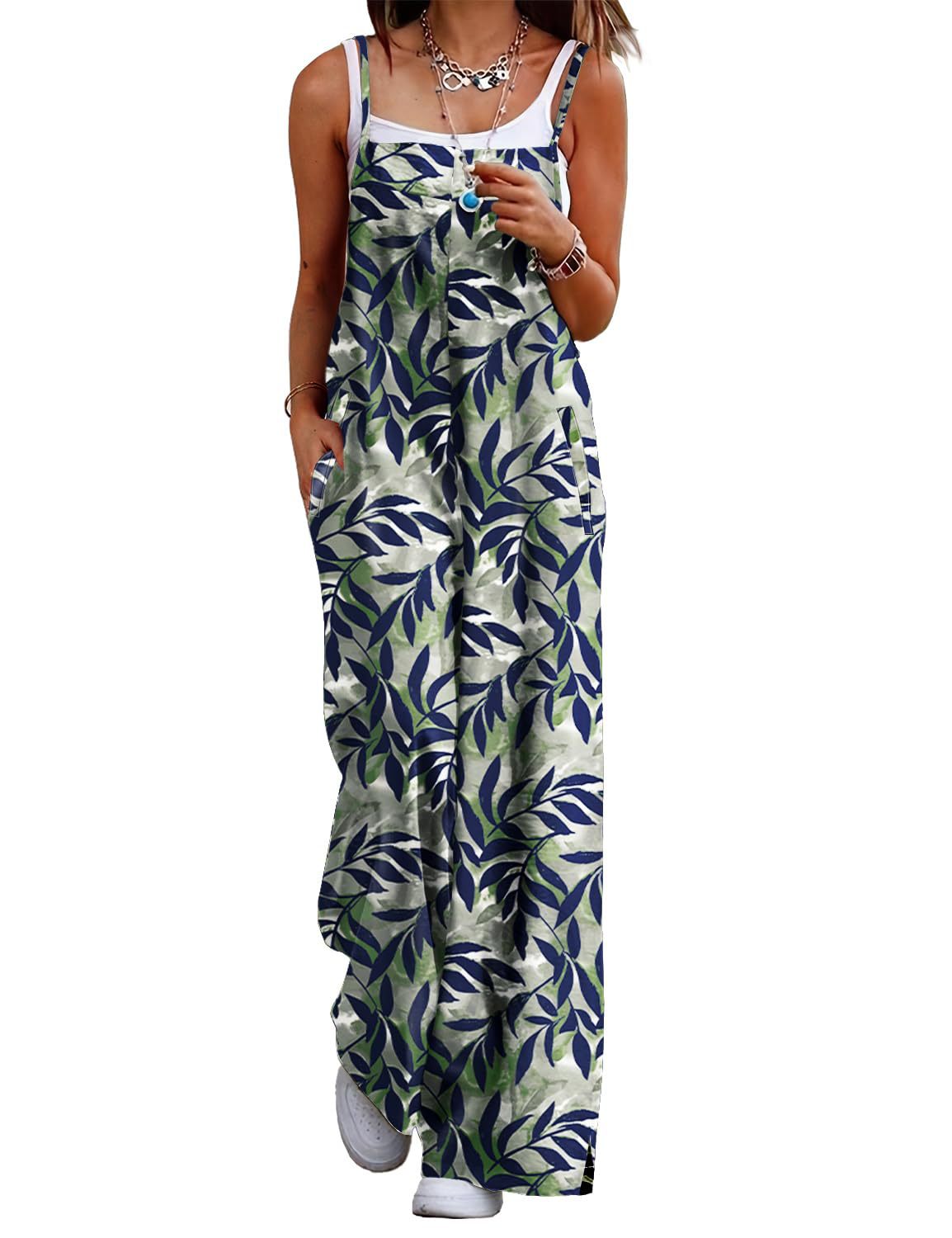 Cczzt Casual Loose Print Pocket Beach Holiday Jumpsuit Women Fashin Sleeveless Spaghetti Summer Wide Leg Pant Rompers Ladies 2025