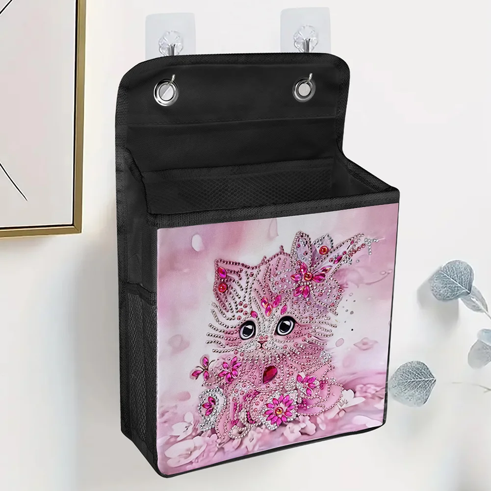 DIY Pink Cat Diamond Painting Storage Bag Diamond Art Sundries Holder Bag