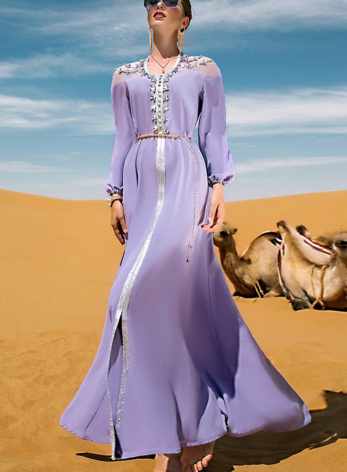 Women's Long Sleeve Elegant Dress with Rhinestones | Oxredo Shop Ramadan Sale