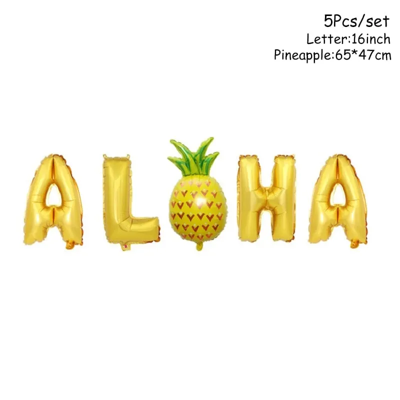 Hawaiian Party Decorations Palm Leaves Bunting Banner Luau Flamingo Summer Tropical Party Decoration Jungle Safari Party Ballons
