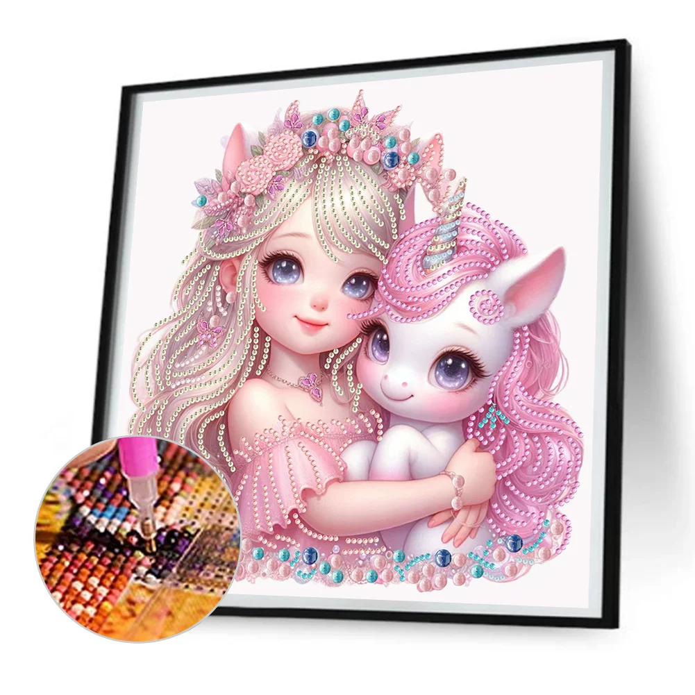 Diamond Painting - Partial Special Shaped Drill - Girl and Unicorn(Canvas|30*30cm)