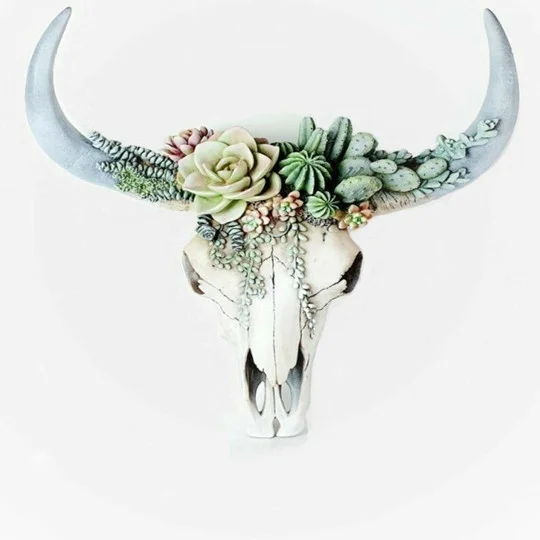 SUCCULENT/FLOWER COW SKULL WALL DECOR NURSERY DECOR